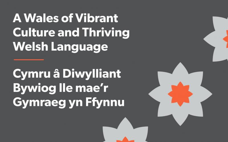 Page title wording with a stylised daffodil in Audit Wales corporate colours of white and orange on a grey background