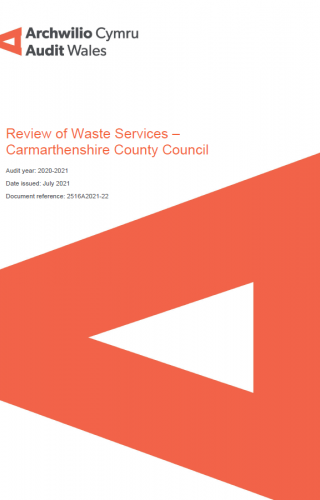 Carmarthenshire County Council – Review of Waste Services: report cover showing Audit Wales logo