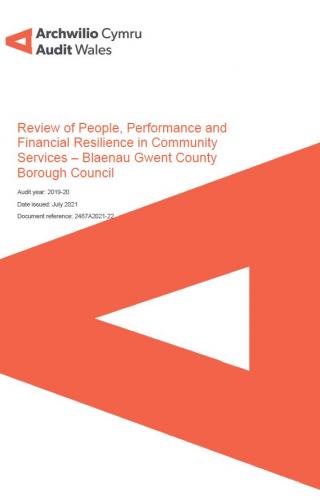Review of People, Performance and Financial Resilience in Community Services: report cover showing Audit Wales logo