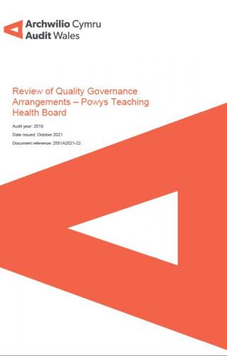 Powys Teaching Health Board – Review of Quality Governance Arrangements: report cover showing Audit Wales logo