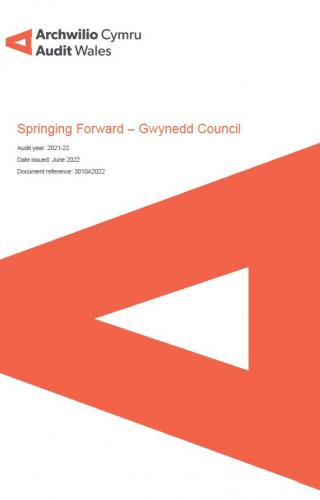 Gwynedd Council – Springing Forward report cover and Wales Audit Office logo