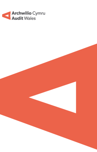 Clawr cyhoeddiad Archwilio Cymru gyda'i logo